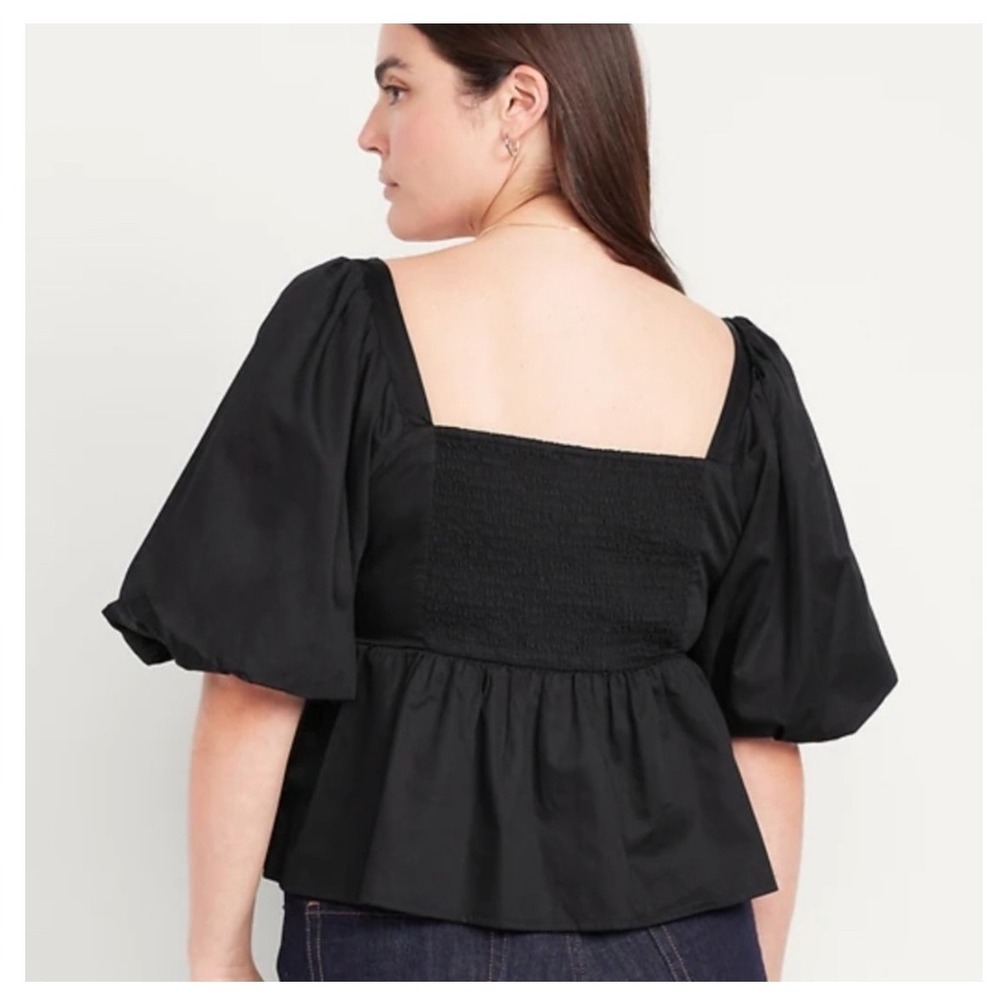 Old Navy Black Babydoll Puff Sleeve Peplum Top S Y2K Coquette Cottage Whimsigoth - Picture 2 of 8